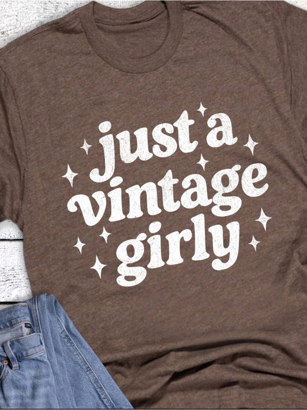 Just a Vintage Girly Brown Graphic Tee - Short Sleeve Crewneck